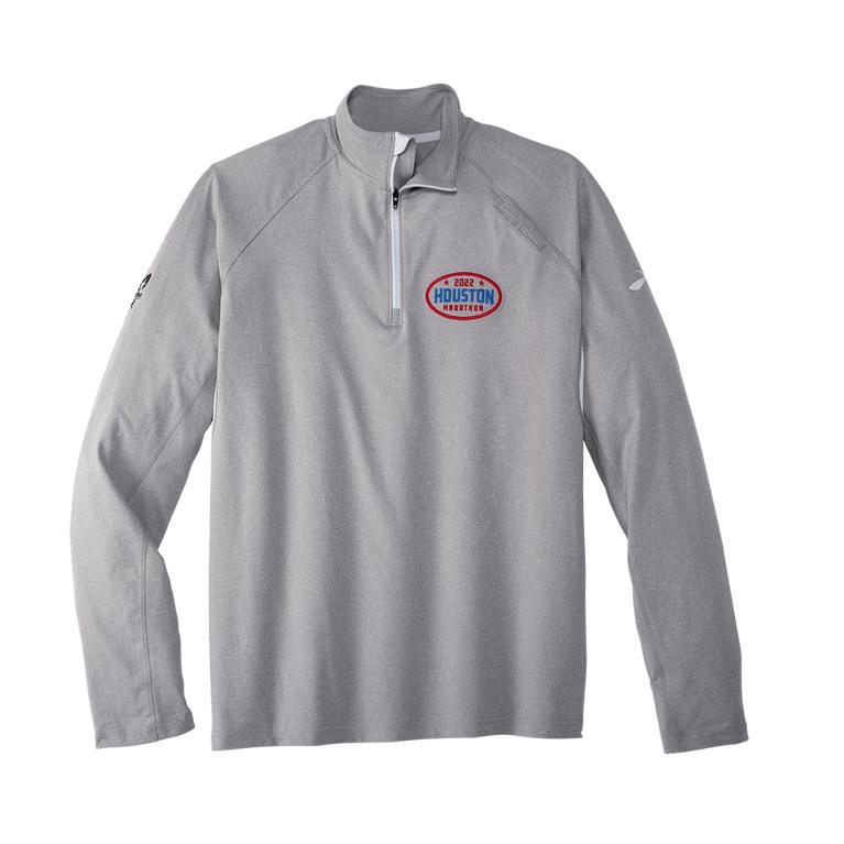 Brooks Men's HOUSTON22 DASH 1/2 ZIP Long Sleeve Running Shirt - Heather Ash/26.2 Houston/Grey - Cana